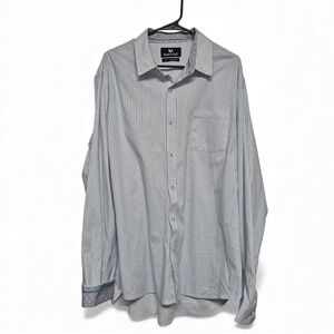 BUTTERCLOTH Mens 2XL Button Up Long Sleeve Shirt White Blue Pinstripe Flower